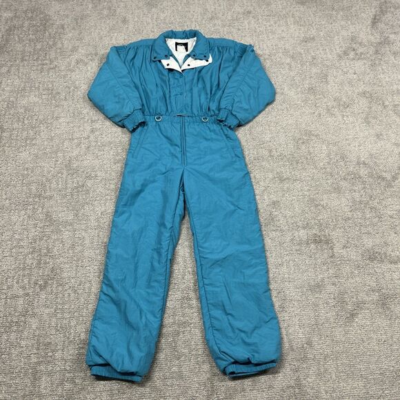 Roffe Ski Suit One Piece Snowsuit Full Zip Vintage Womens 14 Aqua Blue 80’s 90’s - Picture 1 of 15